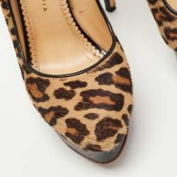 Pre Owned Charlotte Olympia Brown/Beige Leopard Print Calf Hair Dolly Platform Pumps Size 41
