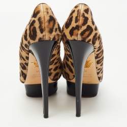 Pre Owned Charlotte Olympia Brown/Beige Leopard Print Calf Hair Dolly Platform Pumps Size 41