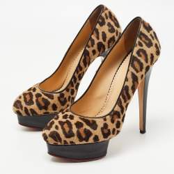 Pre Owned Charlotte Olympia Brown/Beige Leopard Print Calf Hair Dolly Platform Pumps Size 41