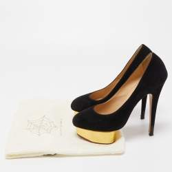 Charlotte Olympia Black Suede Dolly Platform Pumps Size 37.5