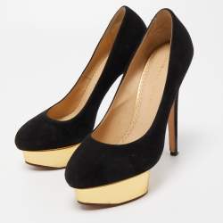 Charlotte Olympia Black Suede Dolly Platform Pumps Size 37.5