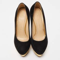 Charlotte Olympia Black Suede Dolly Platform Pumps Size 37.5