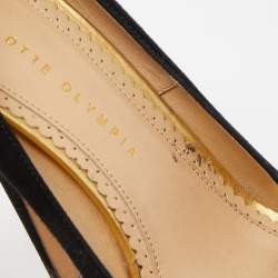 Charlotte Olympia Black Suede Dolly Platform Pumps Size 37.5