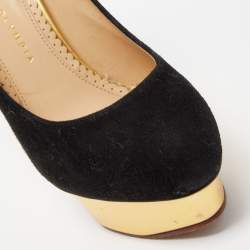 Charlotte Olympia Black Suede Dolly Platform Pumps Size 37.5