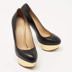 Charlotte Olympia Black Leather Dolly Platform Pumps Size 36.5