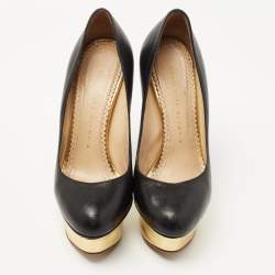 Charlotte Olympia Black Leather Dolly Platform Pumps Size 36.5