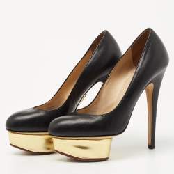 Charlotte Olympia Black Leather Dolly Platform Pumps Size 36.5