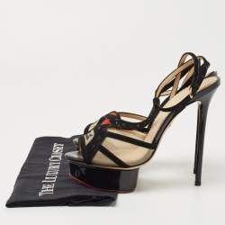 Charlotte Olympia Black Suede and Mesh Ooh Lala Print Ankle Strap Sandals Size 38