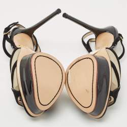 Charlotte Olympia Black Suede and Mesh Ooh Lala Print Ankle Strap Sandals Size 38