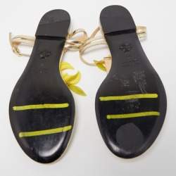 مملوكة مسبقًا Charlotte Olympia Gold Leather Embellished Ankle Strap Flat Sandals Size 36