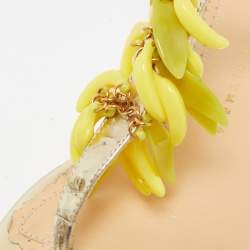 مملوكة مسبقًا Charlotte Olympia Gold Leather Embellished Ankle Strap Flat Sandals Size 36