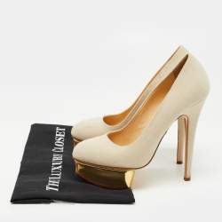 Charlotte Olympia Grey Canvas Dolly Platform Pumps Size 38