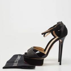 Charlotte Olympia Black Suede And Patent Leather Open Toe Platform Ankle Strap Pumps Size 38