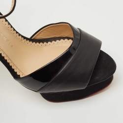 Charlotte Olympia Black Suede And Patent Leather Open Toe Platform Ankle Strap Pumps Size 38