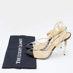 Charlotte Olympia Gold/Black Patent Leather and PVC Enigma Key Sandals Size 39