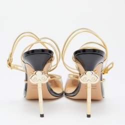 Charlotte Olympia Gold/Black Patent Leather and PVC Enigma Key Sandals Size 39