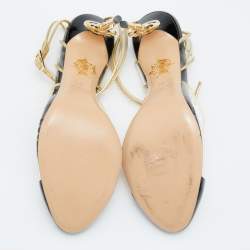 Charlotte Olympia Gold/Black Patent Leather and PVC Enigma Key Sandals Size 39