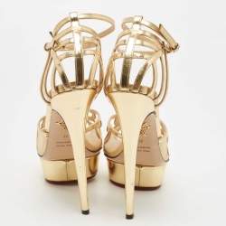 Charlotte Olympia Gold Leather and Mesh Platform Ankle Strap Sandals Size 41