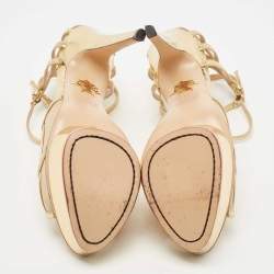 Charlotte Olympia Gold Leather and Mesh Platform Ankle Strap Sandals Size 41