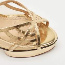 Charlotte Olympia Gold Leather and Mesh Platform Ankle Strap Sandals Size 41