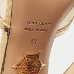 Charlotte Olympia Gold Leather and Mesh Platform Ankle Strap Sandals Size 41