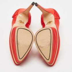 Pre Owned Charlotte Olympia Red Satin Paloma Fan Pleat Platform Pumps Size 40