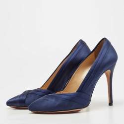 Charlotte Olympia Navy Blue Satin Debonaire Platform Pumps Size 40