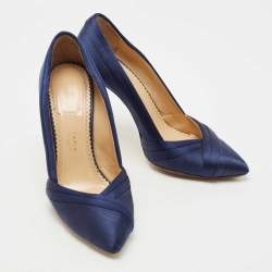 Charlotte Olympia Navy Blue Satin Debonaire Platform Pumps Size 40