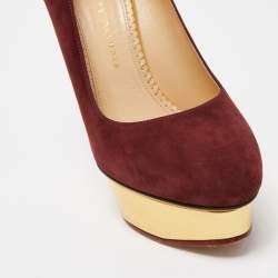 Pre Owned Charlotte Olympia Burgundy Suede Dolly Platform Pumps Size 40