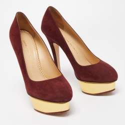 Pre Owned Charlotte Olympia Burgundy Suede Dolly Platform Pumps Size 40