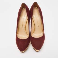 Pre Owned Charlotte Olympia Burgundy Suede Dolly Platform Pumps Size 40
