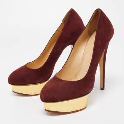 Pre Owned Charlotte Olympia Burgundy Suede Dolly Platform Pumps Size 40