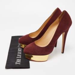 Pre Owned Charlotte Olympia Burgundy Suede Dolly Platform Pumps Size 40