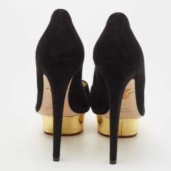 Charlotte Olympia Black Suede Dolly Platform Pumps Size 38