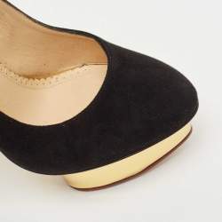 Charlotte Olympia Black Suede Dolly Platform Pumps Size 38