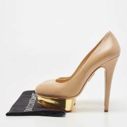 Charlotte Olympia Beige Leather Dolly Platform Pumps Size 38.5