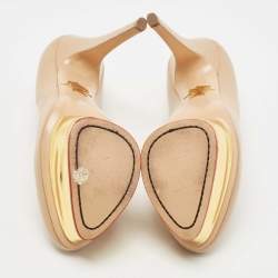 Charlotte Olympia Beige Leather Dolly Platform Pumps Size 38.5