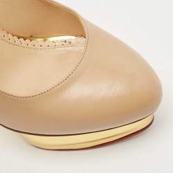 Charlotte Olympia Beige Leather Dolly Platform Pumps Size 38.5