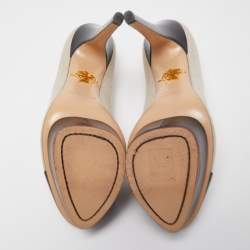 Charlotte Olympia Black/Beige Canvas and Leather Dolly Platform Pumps Size 39