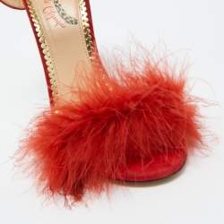 Charlotte Olympia Red Suede and Fur Salsa Ankle Wrap Sandals Size 38.5