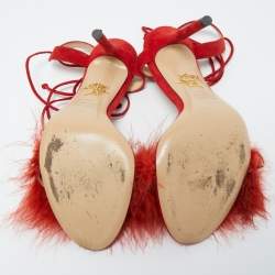 Charlotte Olympia Red Suede and Fur Salsa Ankle Wrap Sandals Size 38.5