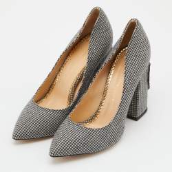 Charlotte Olympia Black/White Fabric Block Heel Pumps Size 38