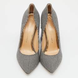 Charlotte Olympia Black/White Fabric Block Heel Pumps Size 38