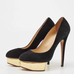 Charlotte Olympia Black Suede Dolly Pumps Size 39