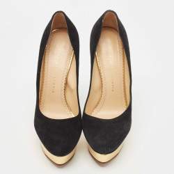 Charlotte Olympia Black Suede Dolly Pumps Size 39