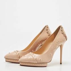 Pre Owned Charlotte Olympia Pink Leather Studded Platform Pumps Size 39