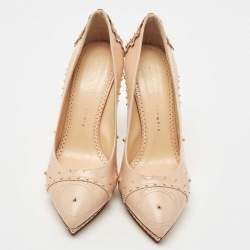 Pre Owned Charlotte Olympia Pink Leather Studded Platform Pumps Size 39