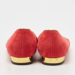 Charlotte Olympia Red Suede Embroidered Kitty Ballet Flats Size 39
