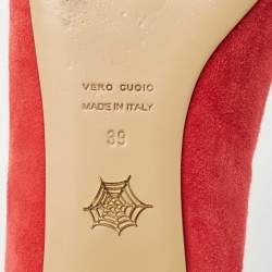 Charlotte Olympia Red Suede Embroidered Kitty Ballet Flats Size 39