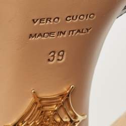 Pre Owned Charlotte Olympia Beige/Black Leather Cut Out Platform Ankle Strap Block Heel Pumps Size 39